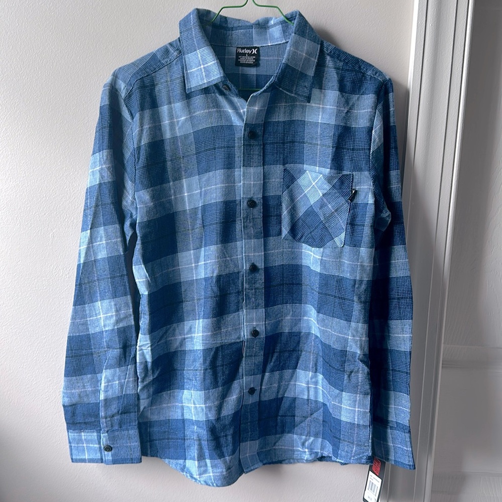 Hurley Boys Button Down Blue Plaid